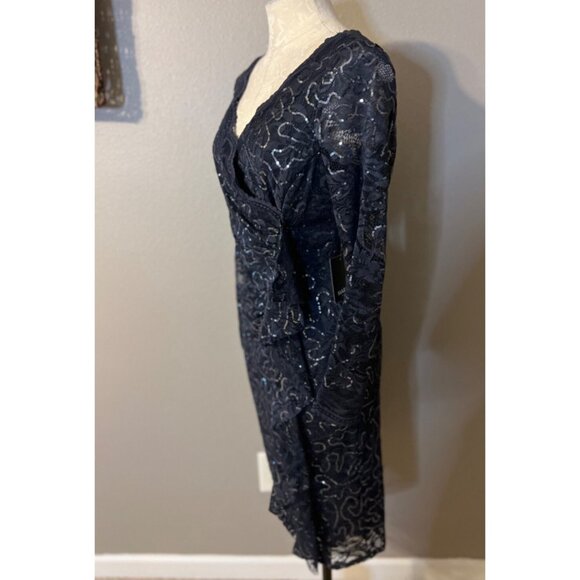 Marina Evening Dress 4 Navy Blue Sequin Lace Holiday Cruise Wedding Party NEW - Picture 6 of 9